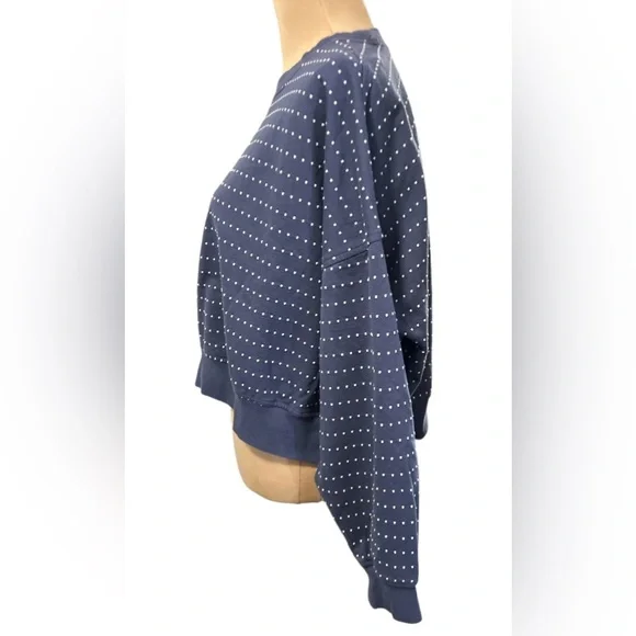 Aerie Take It Easy Crew Cropped Sweatshirt Sweater Embroidered Dots Blue Medium. - Picture 6 of 11